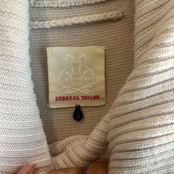 Rebecca Taylor Cream Double-Breasted front tie Cardigan Wool Blend button front - Picture 7 of 15